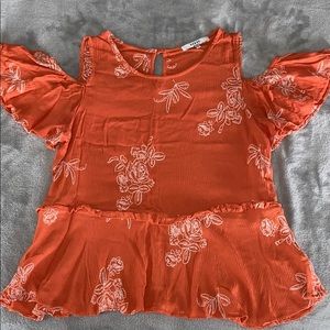 RO & DE Orange Cold Shoulder Top
